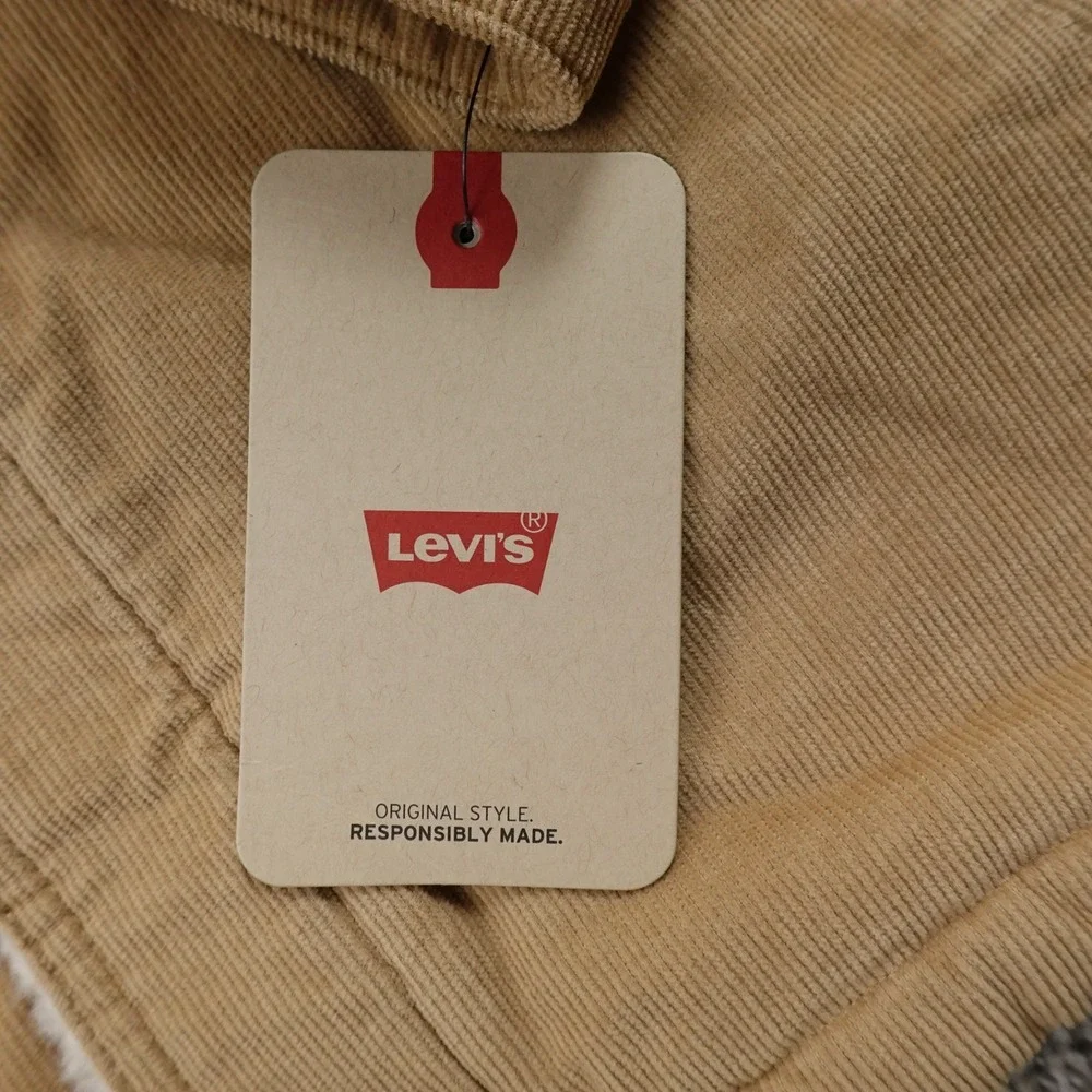 NEW Levis Jacket Mens S Beige Corduroy Sherpa Lined Trucker Snap Zip‎ Coat